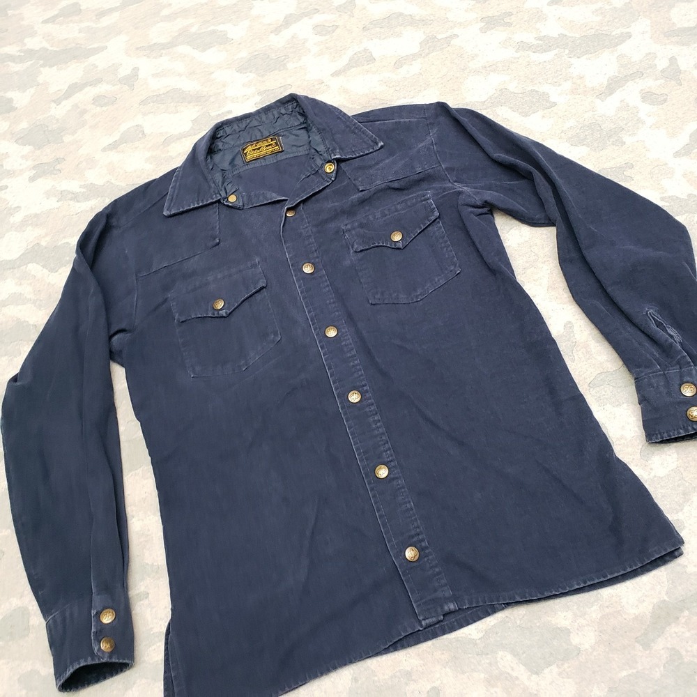 Vintage Eddie Bauer Shirt Mens Small Blue Pockets Snap Up Long Sleeve - Picture 2 of 8